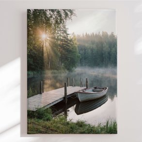 Canvas - Misty Morning Lake Boat - Andreas Magnusson