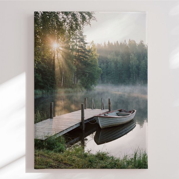 Canvas - Misty Morning Lake Boat - Andreas Magnusson