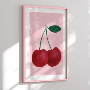 Colormatch framed poster - Red Cherries with a Green Leaf - Elena Ristova