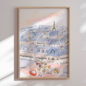 Framed poster - Parisian Rooftop Picnic - Katharina Pruitscher