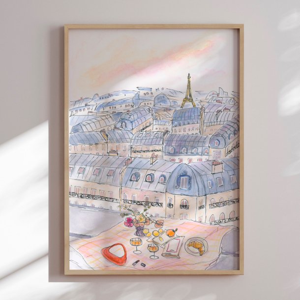 Framed poster - Parisian Rooftop Picnic - Katharina Pruitscher