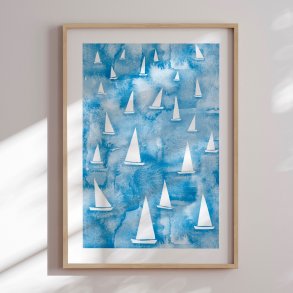 Indramning - Blue Sailboats - Nic Squirrell