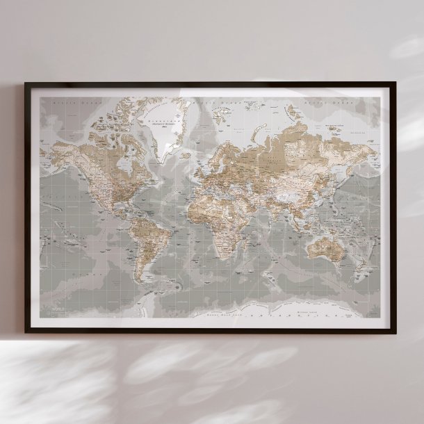 Verdenskort indramning - Grey