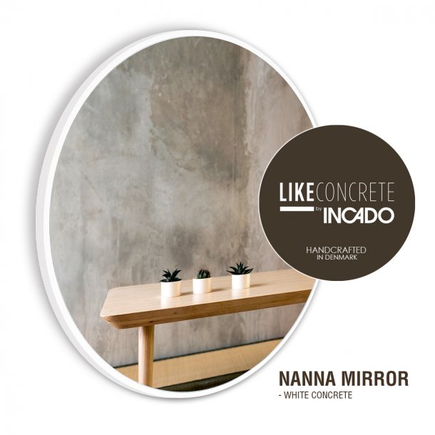 Round mirror with white concrete frame - Nanna White - LIKEconcrete