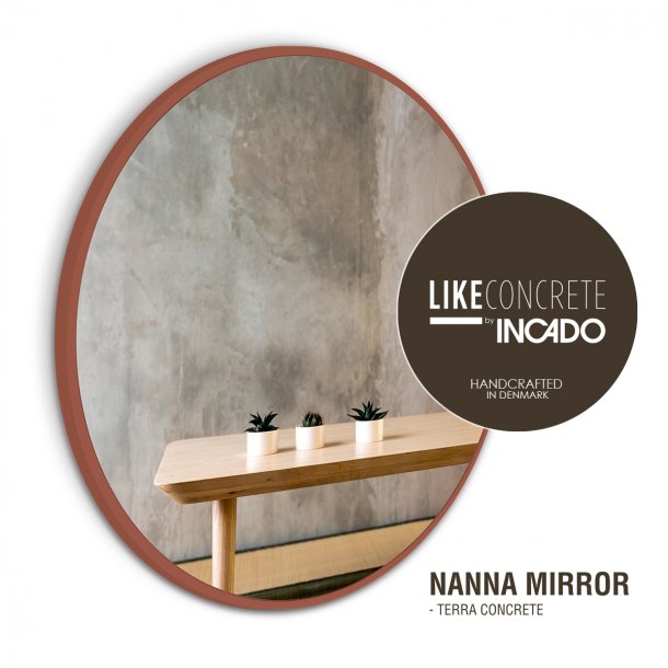 Rundt spejl med rd betonramme - Nanna Terracotta - LIKEconcrete