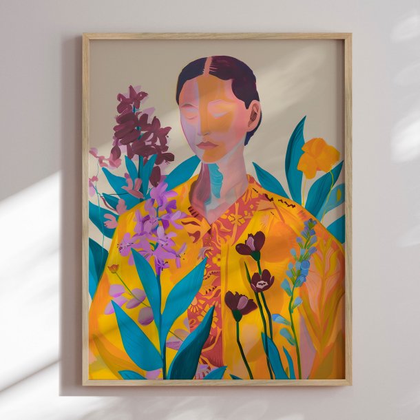 Luxury framed art - Lady with Flowers I