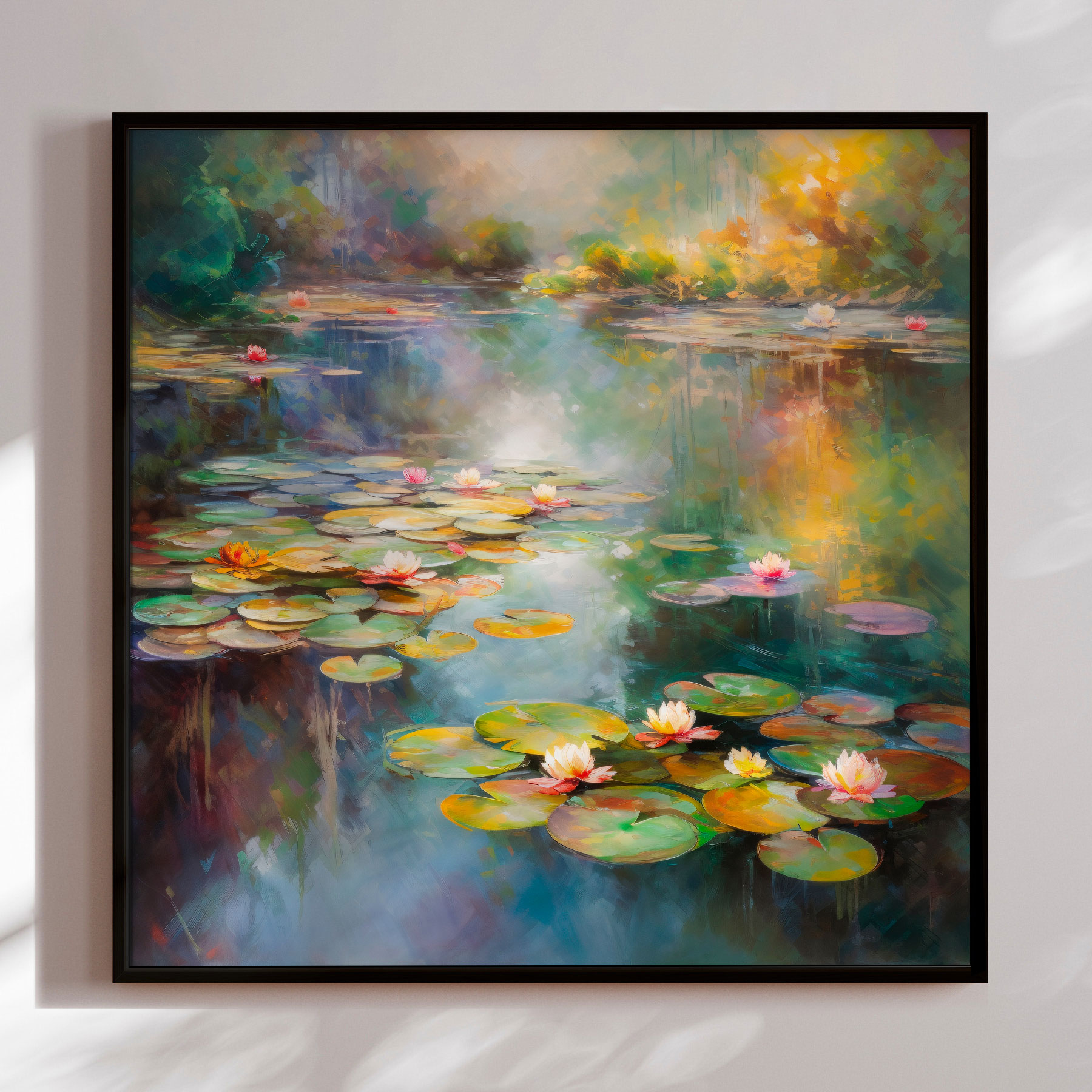 Lake Lily - online Original Wall Art Handmade Watercolor Plus Marker Painting Black Mat