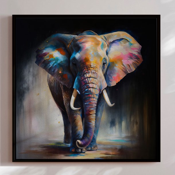 Hndlavet maleri i ramme - Colorful Elephant