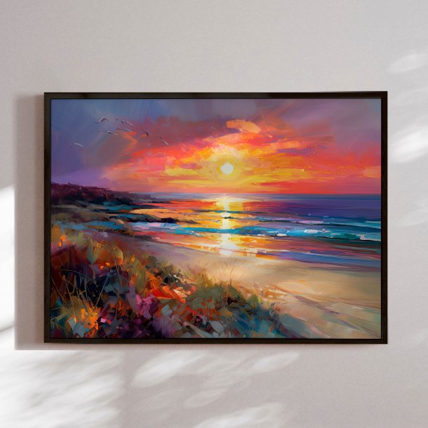 Hndlavet maleri med sort ramme - Colorful Sunset - Mixed media