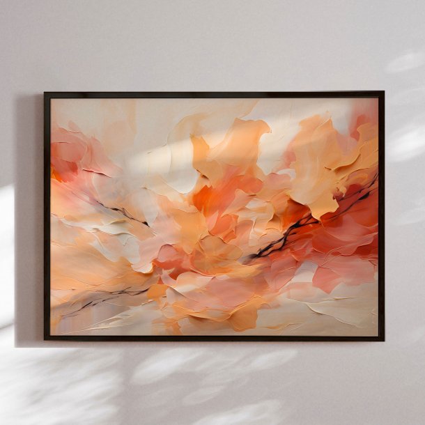 Hndlavet maleri med sort ramme - Peach Composition II - Mixed media