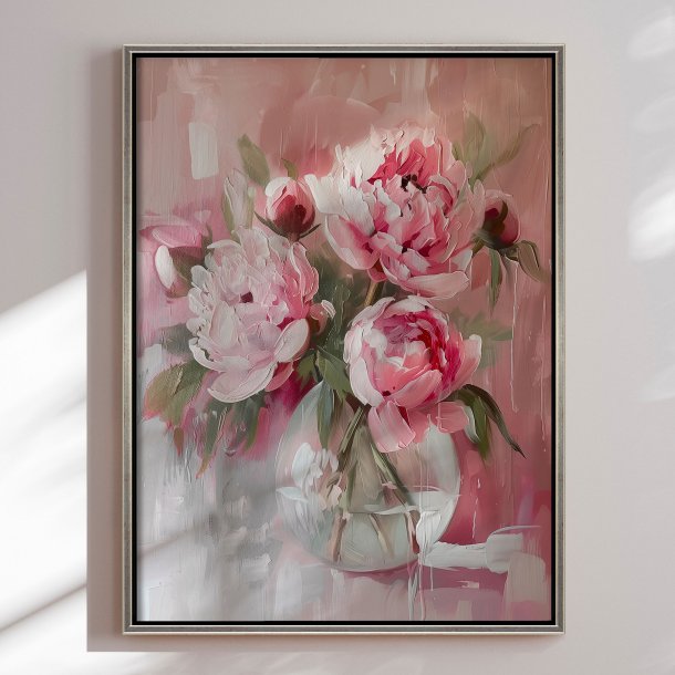 Hndlavet maleri med ramme - Roses - Mixed media