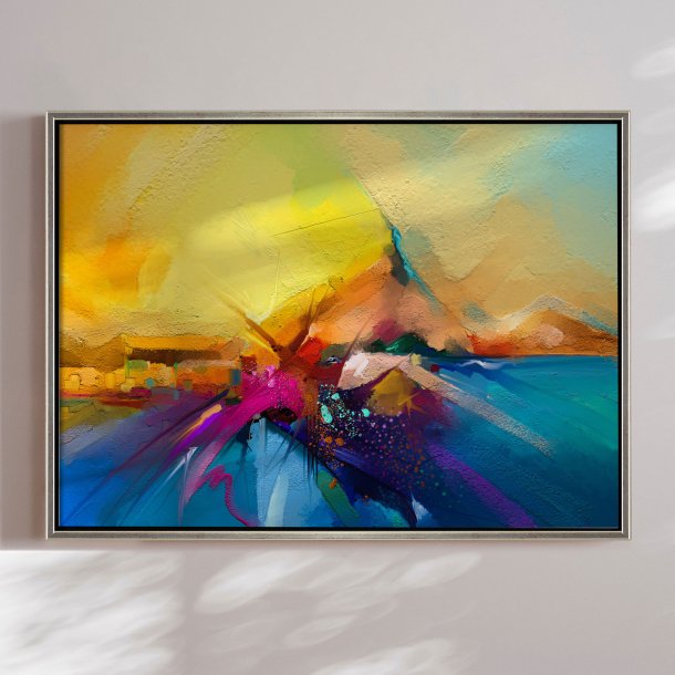 Hndlavet maleri med ramme - Abstract Mountains II - Mixed media