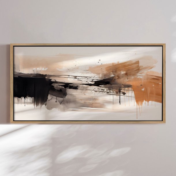 Hndlavet maleri i egetrsramme - Brown Abstract I - Mixed media