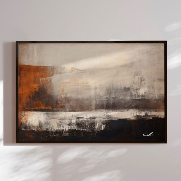 Hndlavet maleri med sort ramme - Dark Horizon - Mixed media