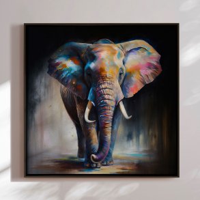 Hndlavet maleri i ramme - Colorful Elephant - Mixed media