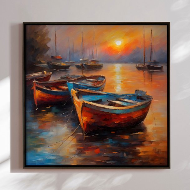 Handmade panting in frame - Bdhavn I - Mixed media