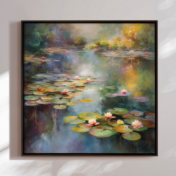 Handmade painting with frame - Romantic Water Lilies - Mixed media
