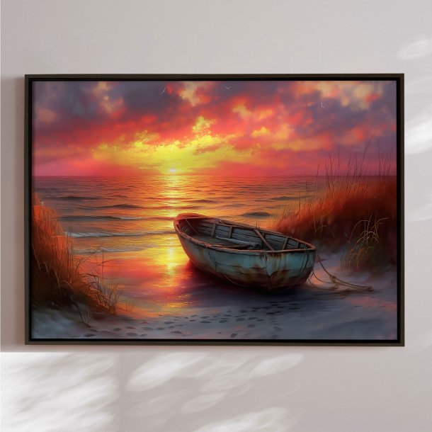 Handmade painting with a frame - Forgotten Boat - Mixed media