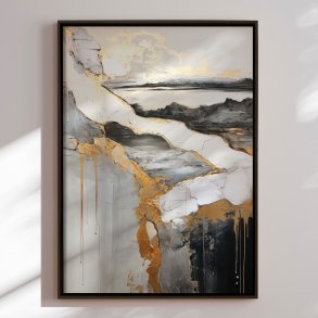 Hndlavet maleri i ramme - Golden Rift - Mixed media