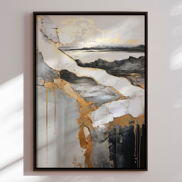 Handmade panting in a frame - Golden Rift - Mixed media