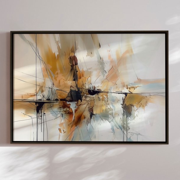 Handmade panting in a frame - Waves of Amber - Mixed media
