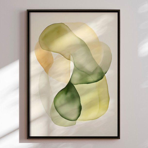 Handmade panting in frame - Whispers of Green - Mixed media