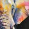 Handmade panting with frame - Colorful Elephant - Mixed media