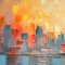 Handmade painting with black frame - Urban Sunset II - Mixed media