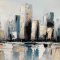 Handmade painting with black frame - Misty Skyline - Mixed media