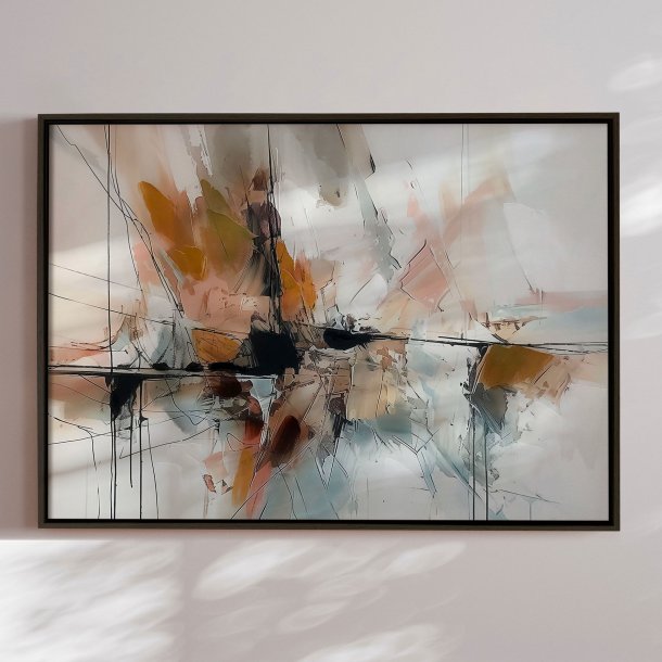 H�ndlavet maleri med sort ramme - Waves of Amber - Mixed media