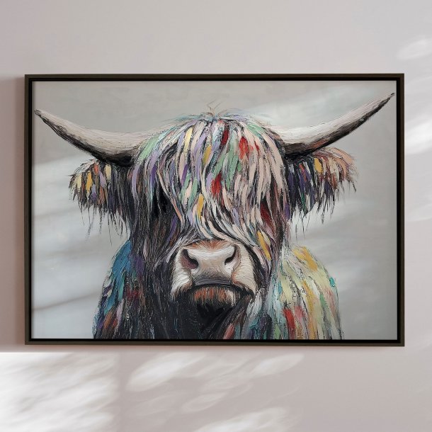 Handmade painting with black frame - I Am Cow - Mixed media