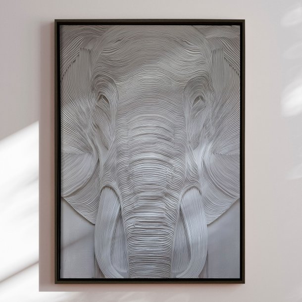Handmade painting with black frame - White Elephant - Mixed media