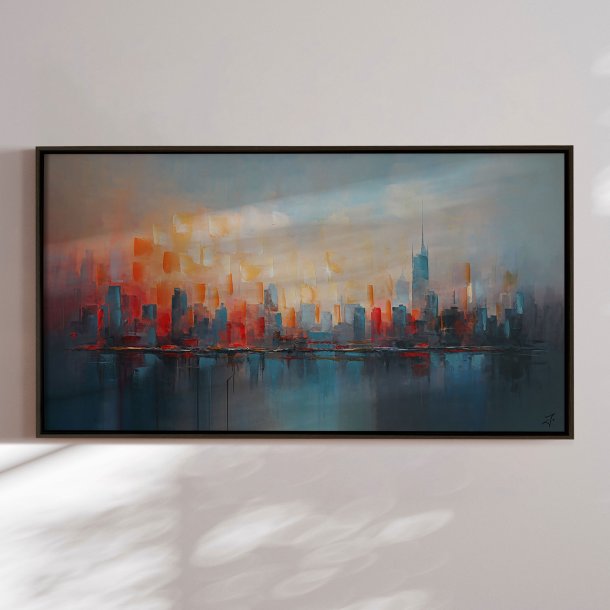 H�ndlavet maleri med sort ramme - Urban Sunset II - Mixed media