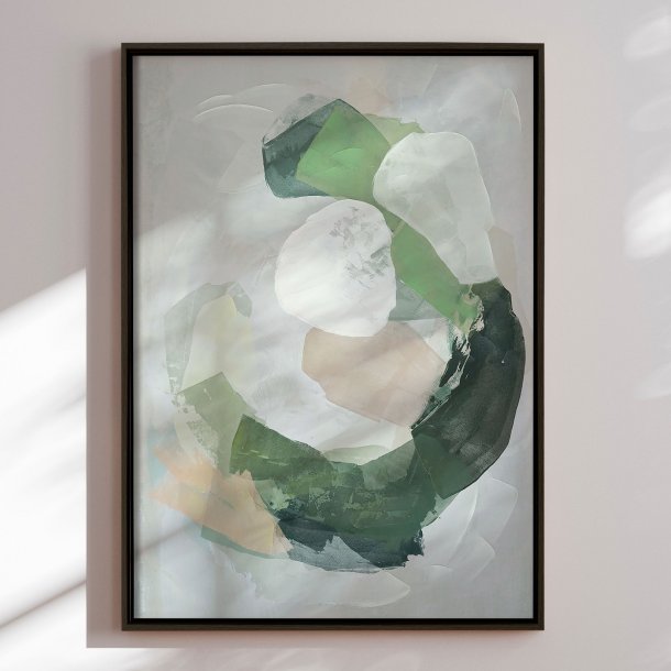 H�ndlavet maleri med sort ramme - Green Reverie - Mixed media
