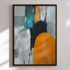 H�ndlavet maleri med sort ramme - Golden Dialogue ll - Mixed media