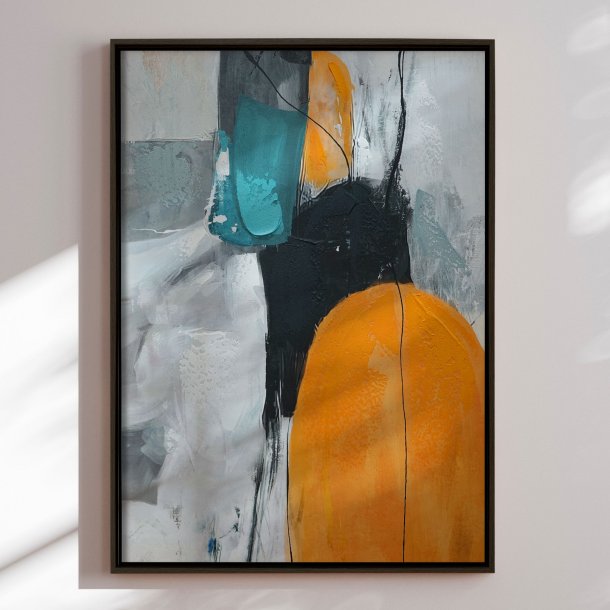 H�ndlavet maleri med sort ramme - Golden Dialogue ll - Mixed media