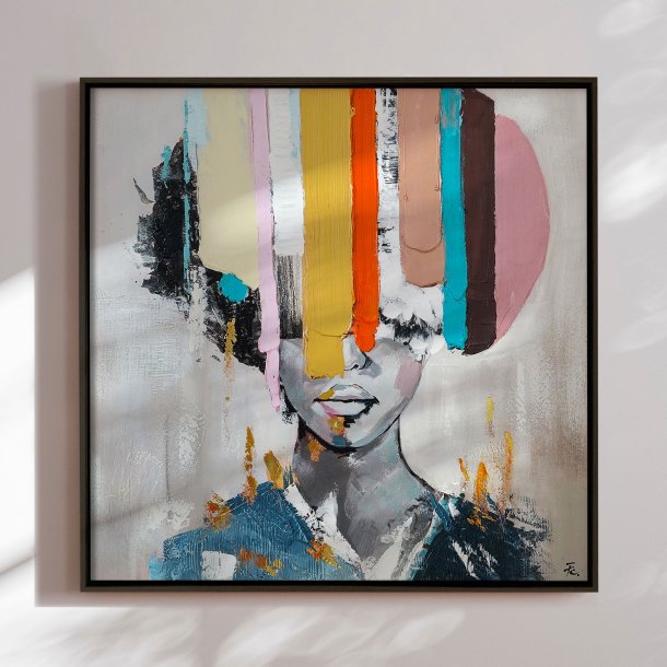 H�ndlavet maleri med sort ramme - Muted Identity - Mixed media