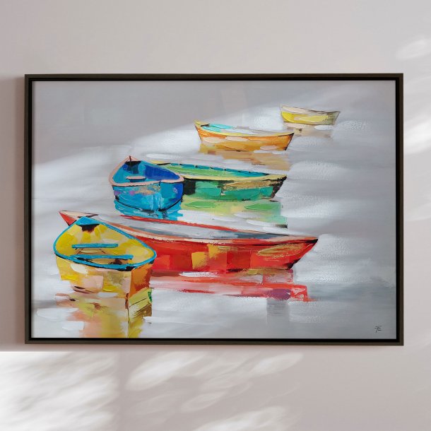 H�ndlavet maleri med sort ramme - Floating Memories - Mixed media