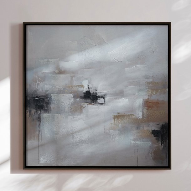 H�ndlavet maleri med sort ramme - Fragments of Calm II - Mixed media