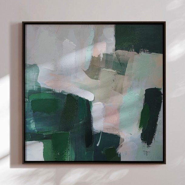 H�ndlavet maleri med sort ramme - Soft Geometry ll - Mixed media