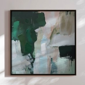 H�ndlavet maleri med sort ramme - Soft Geometry - Mixed media