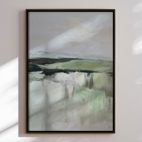 H�ndlavet maleri med sort ramme - Faded Shoreline ll - Mixed media