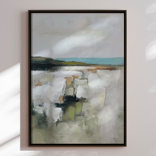 H�ndlavet maleri med sort ramme - Faded Shoreline - Mixed media