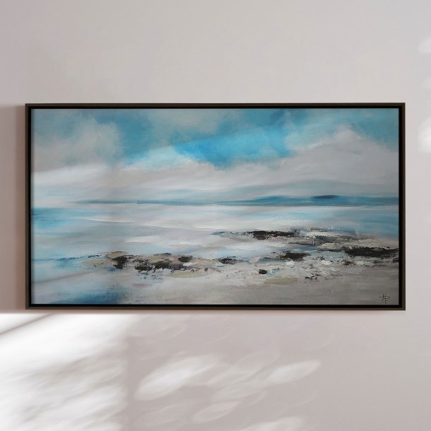 H�ndlavet maleri med sort ramme - Coastal Whisper - Mixed media