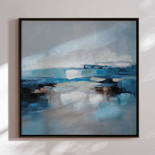 H�ndlavet maleri med sort ramme - Waves of Air - Mixed media