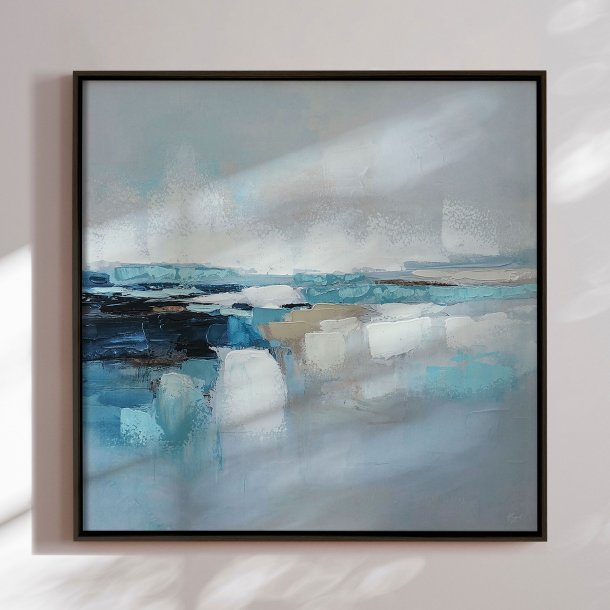 H�ndlavet maleri med sort ramme - Waves of Air II - Mixed media