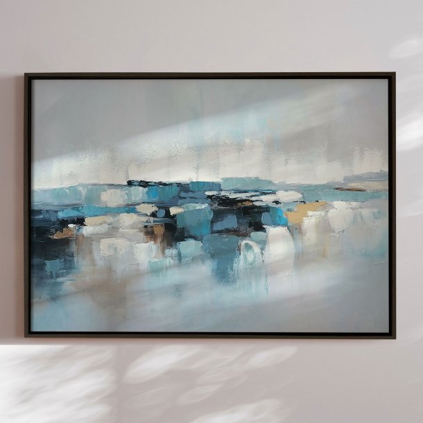 H�ndlavet maleri med sort ramme - Waves of Air III - Mixed media