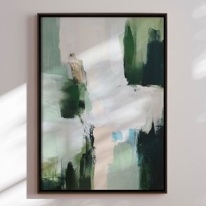 H�ndlavet maleri med sort ramme - Green Stroke ll - Mixed media