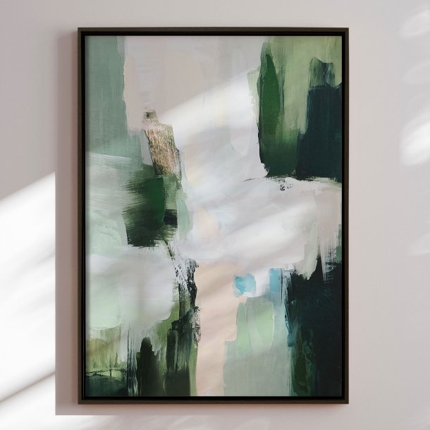 H�ndlavet maleri med sort ramme - Green Stroke ll - Mixed media