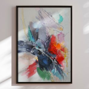 H�ndlavet maleri med sort ramme - Abstract Storm IV - Mixed media